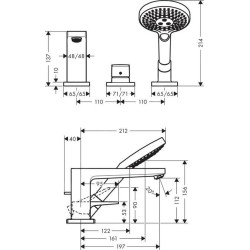 Hansgrohe Metropol - Mitigeur à levier à 3 trous pour bord de baignoire, chrome 74550000