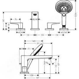 Hansgrohe Metropol - Mitigeur au bord de baignoire, installation à 4 trous, chrome 74553000