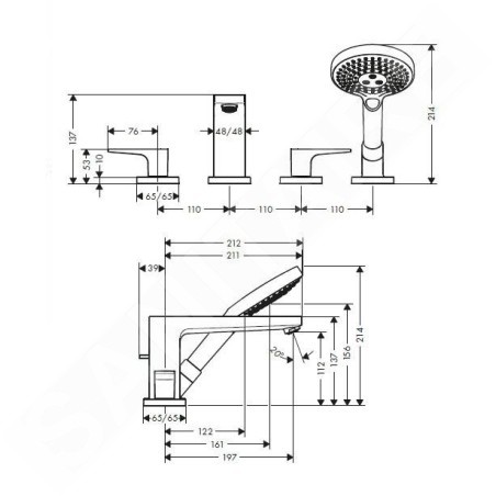 Hansgrohe Metropol - Mitigeur au bord de baignoire, installation à 4 trous, chrome 74552000