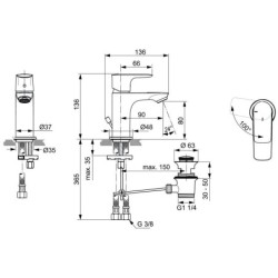 Ideal Standard Connect Air - Mitigeur de lavabo Piccolo Slim avec vidage, BlueStart, chrome A7017AA