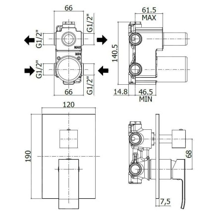 Paffoni Elle - Mitigeur de douche encastré avec inverseur, 2 sorties, chrome EL018CR