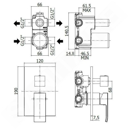 Paffoni Level - Mitigeur de douche encastré avec inverseur, 2 sorties, chrome LES018CR