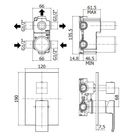 Paffoni Effe - Mitigeur de douche encastré avec inverseur, 3 sorties, chrome EF019CR