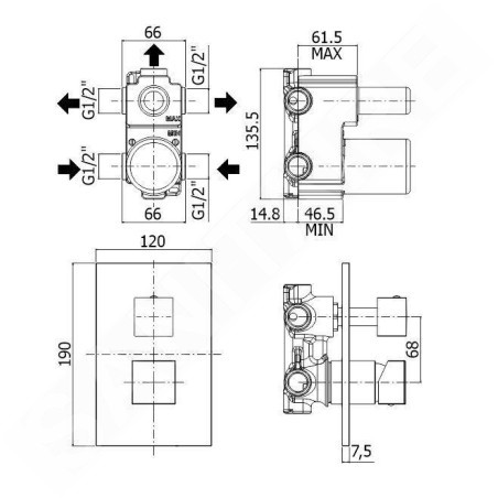 Paffoni Level - Mitigeur de douche encastré avec inverseur, 3 sorties, chrome LEC019CR