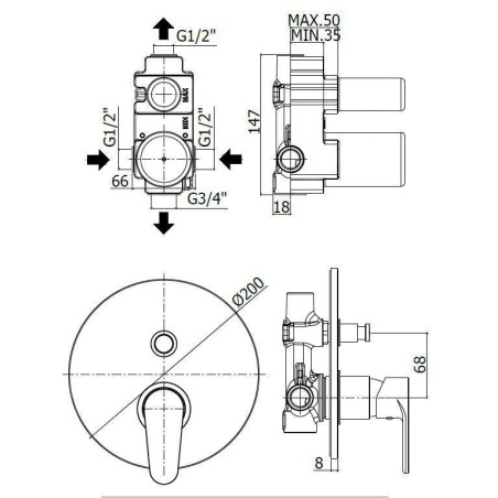 Paffoni Green - Mitigeur de douche encastré avec inverseur et corps d’encastrement, chrome GR015CR