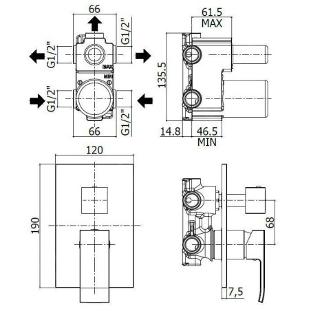 Paffoni Level - Mitigeur de douche encastré avec inverseur, 3 sorties, chrome LES019CR