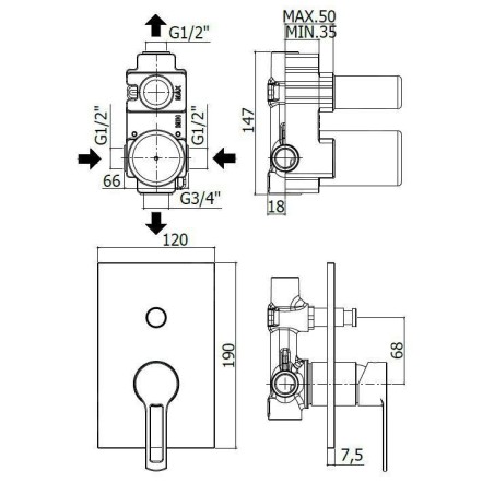 Paffoni Ringo - Robinet de douche à encastrer avec interrupteur, chrome RIN015CR