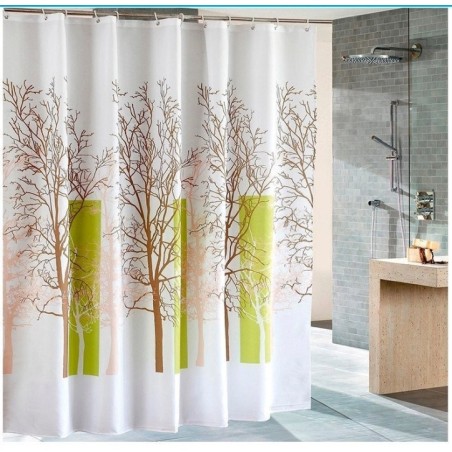 Rideau de douche 180x180cm, PE, blanc/vert, arbre