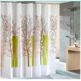 Rideau de douche 180x180cm, PE, blanc/vert, arbre