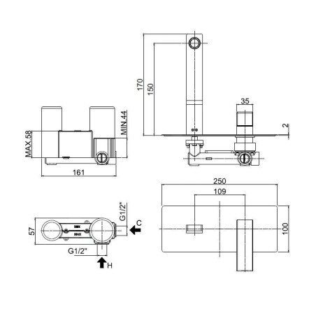 Paffoni Effe - Mitigeur de lavabo encastré avec corps d’encastrement, chrome EF104CR