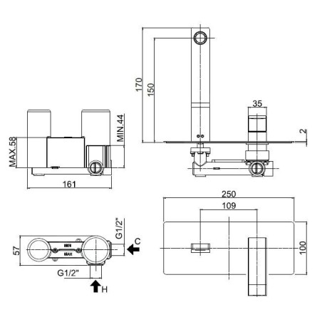 Paffoni Level - Mitigeur de lavabo encastré avec corps d’encastrement, chrome LES104CR