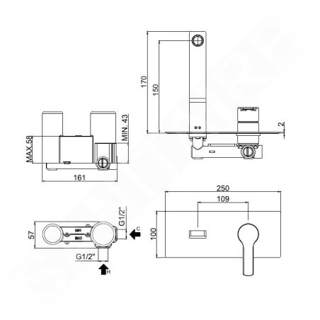 Paffoni West - Mitigeur de lavabo encastré avec corps d’encastrement, chrome WS104CR
