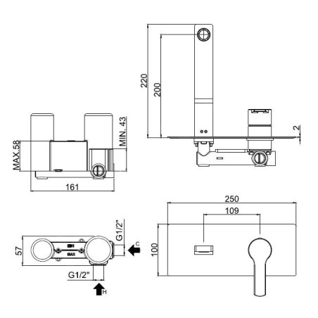 Paffoni West - Mitigeur de lavabo encastré avec corps d’encastrement, chrome WS105CR