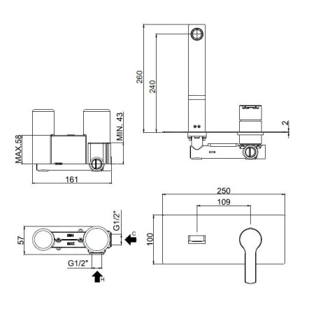 Paffoni West - Mitigeur de lavabo encastré avec corps d’encastrement, chrome WS106CR