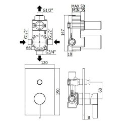 Paffoni Rock - Mitigeur de douche encastré avec inverseur et corps d’encastrement, chrome RO015CR