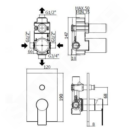 Paffoni Tango - Mitigeur de douche encastré avec inverseur et corps d’encastrement, chrome TA015CR