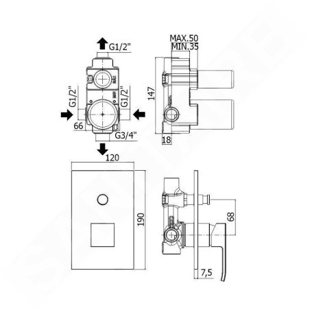 Paffoni Level - Mitigeur de douche encastré avec inverseur et corps d’encastrement, chrome LEC015CR