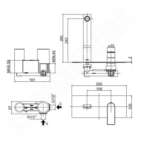 Paffoni Tango - Mitigeur de lavabo encastré avec corps d’encastrement, chrome TA106CR