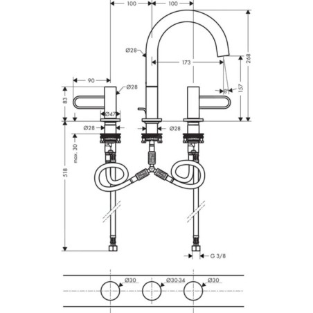 Axor Uno - Mitigeur de lavabo avec garniture de vidage et bec orientable, installation à 3 trous, chrome 38054000