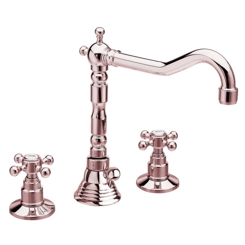 ANTEA 3 Hole Washbasin Robinet de mixeur avec Rétro Spout, avec Pop Up Waste, or rose