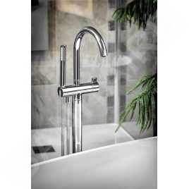 Sapho Rhapsody - Mitigeur de baignoire au sol avec bec pivotant, chrome R5018