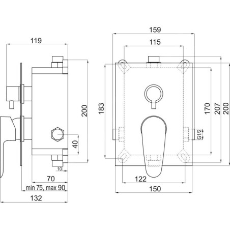Novaservis Titania Smart - Robinetterie à encastrer pour 2 sorties avec corps, chrome BOX98051R,0