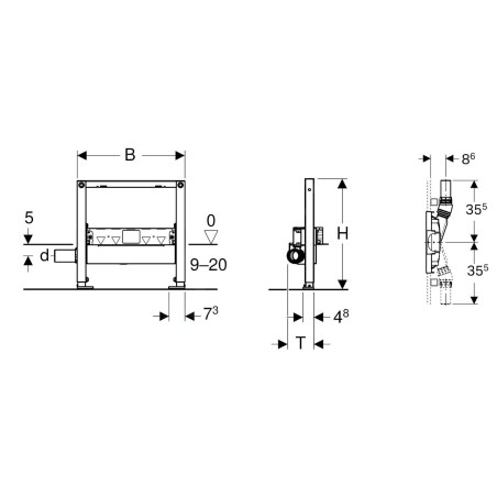 Geberit Duofix - Bâti-support pour douche, 50 cm, avec évacuation murale