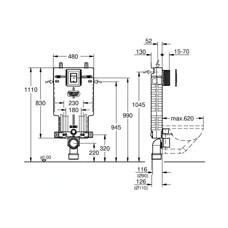 Grohe Uniset - Kit d’installation en applique, avec touche Skate Cosmopolitan