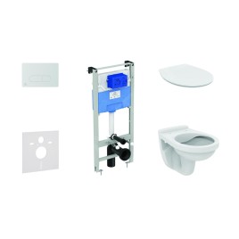Ideal Standard ProSys - Set d'installation pré-murale, cuvette Alpha avec abattant, plaque de déclenchement Oleas M1