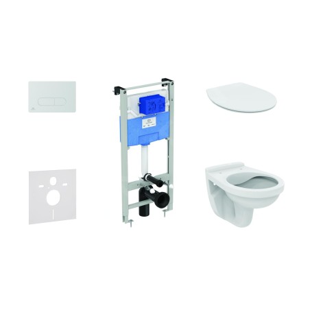 Ideal Standard ProSys - Set d'installation pré-murale, cuvette Alpha avec abattant, plaque de déclenchement Oleas M1