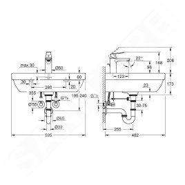 Grohe Euro Ceramic - Set de lavabo 600 mm et robinet Eurosmart Cosmopolitan avec vidage, blanc alpin/chrome 39642000