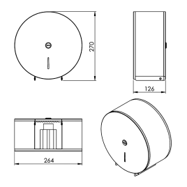 Distributeur de papier toilette jusqu'à 24 cm de diamètre, 264 x 126 x 270 mm, NOIR mat
