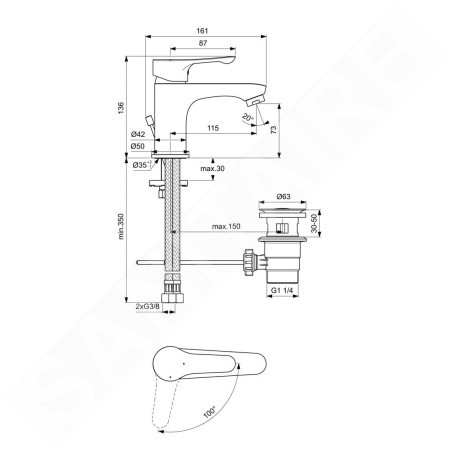 Ideal Standard Alpha - Mitigeur de lavabo avec garniture de vidage BlueStart, chrome BC646AA