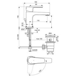 Ideal Standard Cerafine D - Mitigeur de lavabo avec bonde, BlueStart, chrome BC745AA