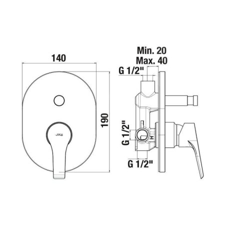 Jika Cube - Mitigeur encastré avec 2 sorties, avec corps d’encastrement, chrome H3211W60040001