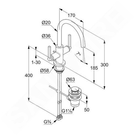 Kludi Nova Fonte - Robinet de lavabo avec vidage et bec orientable, chrome 201180515