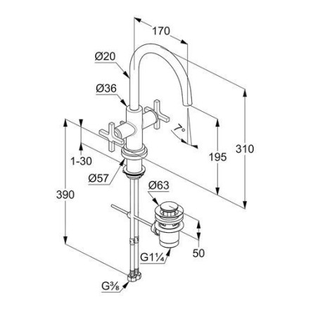 Kludi Nova Fonte - Robinet de lavabo avec vidage et bec orientable, chrome 201180520