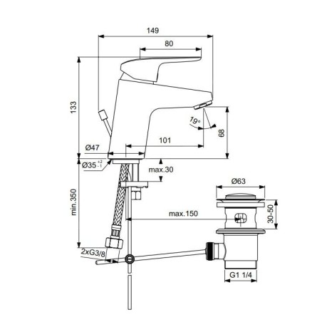 Ideal Standard CeraFlex - Mitigeur de lavabo avec vidage, chrome B1838AA