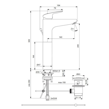 Ideal Standard CeraFlex - Mitigeur de lavabo avec vidage, chrome B1872AA