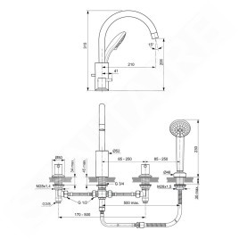 Ideal Standard CeraLine - Robinetterie pour montage sur bord de baignoire, installation 4 trous, chrome BC198AA