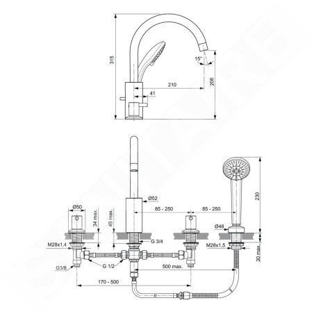 Ideal Standard CeraLine - Robinetterie pour montage sur bord de baignoire, installation 4 trous, chrome BC198AA