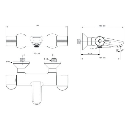 Ideal Standard Ceraplus II - Mitigeur thermostatique de baignoire, chrome A6874AA