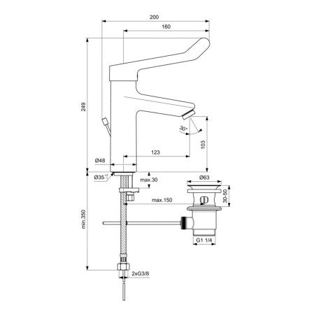 Ideal Standard Ceraplus II - Mitigeur de lavabo Grande avec levier médical, avec vidage, chrome BC105AA