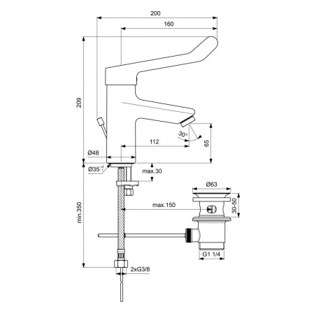 Ideal Standard Ceraplus II - Mitigeur de lavabo avec levier médical, avec vidage, chrome BC097AA
