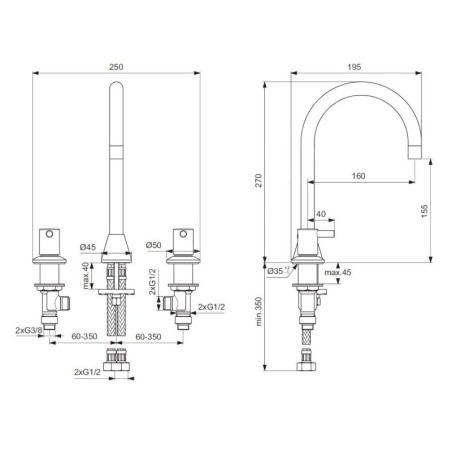 Ideal Standard CeraLine - Mitigeur de lavabo, installation 3 trous, chrome BC196AA