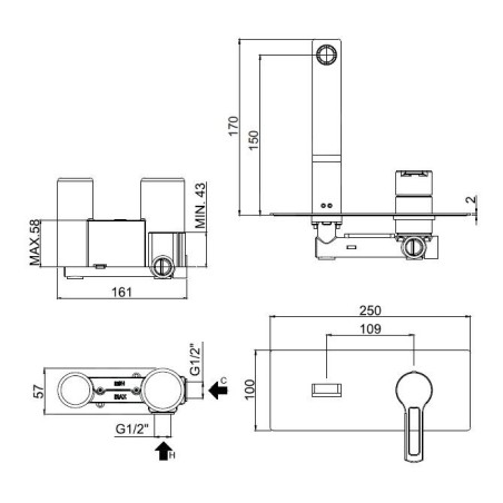 Paffoni Ringo - Mitigeur de lavabo encastrée avec corps d’encastrement, noir mat RIN104NO