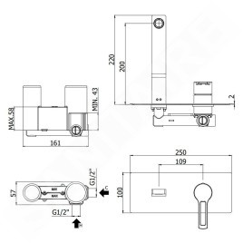 Paffoni Ringo - Mitigeur de lavabo encastrée avec corps d’encastrement, noir mat RIN105NO