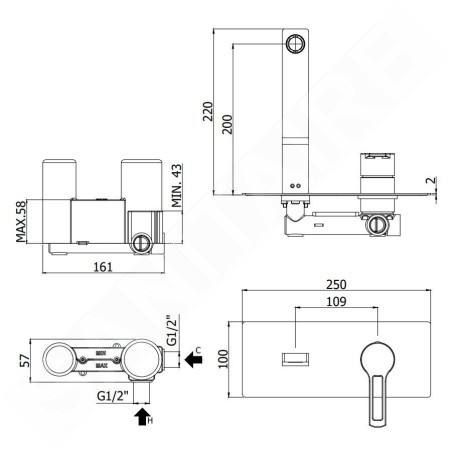 Paffoni Ringo - Mitigeur de lavabo encastrée avec corps d’encastrement, noir mat RIN105NO