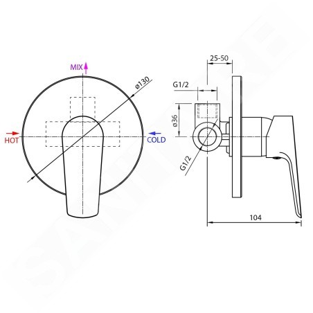 Aqualine Lotta - Mitigeur encastré de lavabo avec corps d'encastrement, 1 sortie, noir mat LT741B