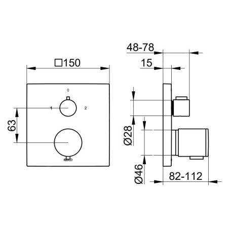 Keuco Edition 11 - Mitigeur thermostatique encastré, vanne d'arrêt et d'inversion, chrome 51174010182